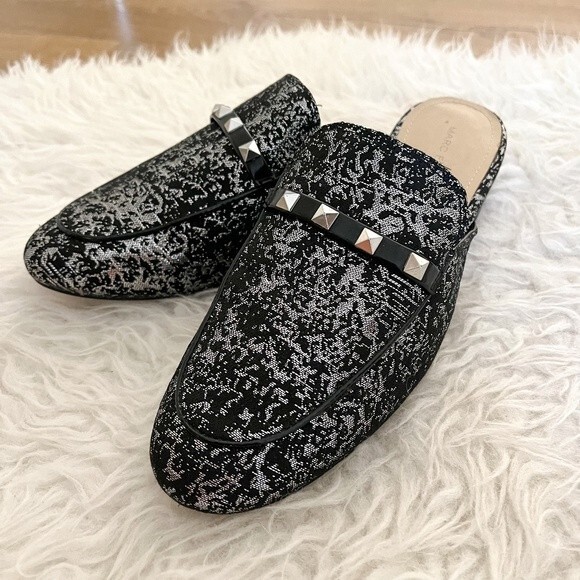 Marc Fisher Black and Silver Studded Slip On Mules | Size 8 - Picture 4 of 6